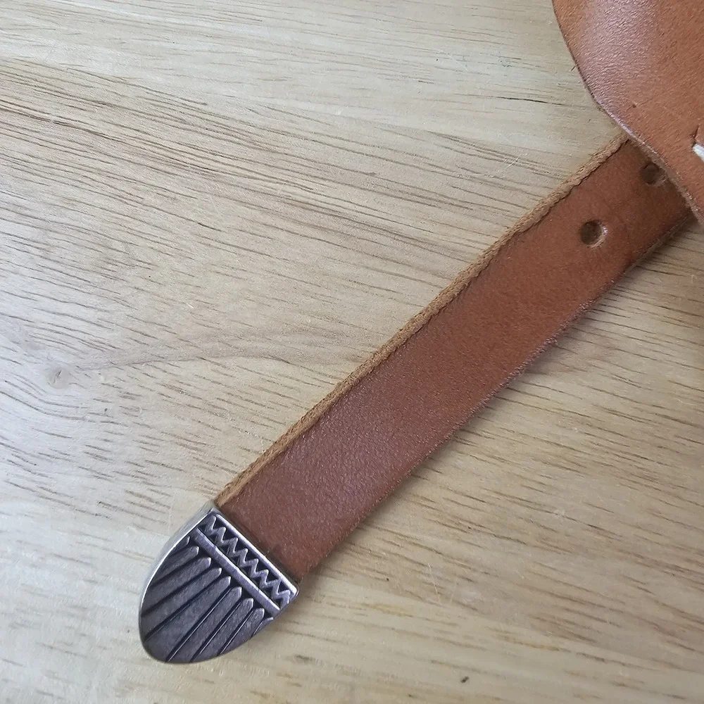 Woven Leather Belt Women's Size Small Tan Silver Buckle‎ Accent Western